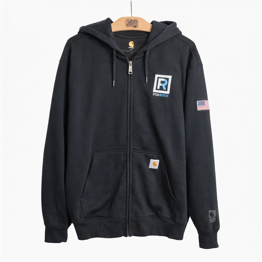 Carhartt Rain Defender Full Zip Hoodie XL Black Original Fit USA Flag Workwear